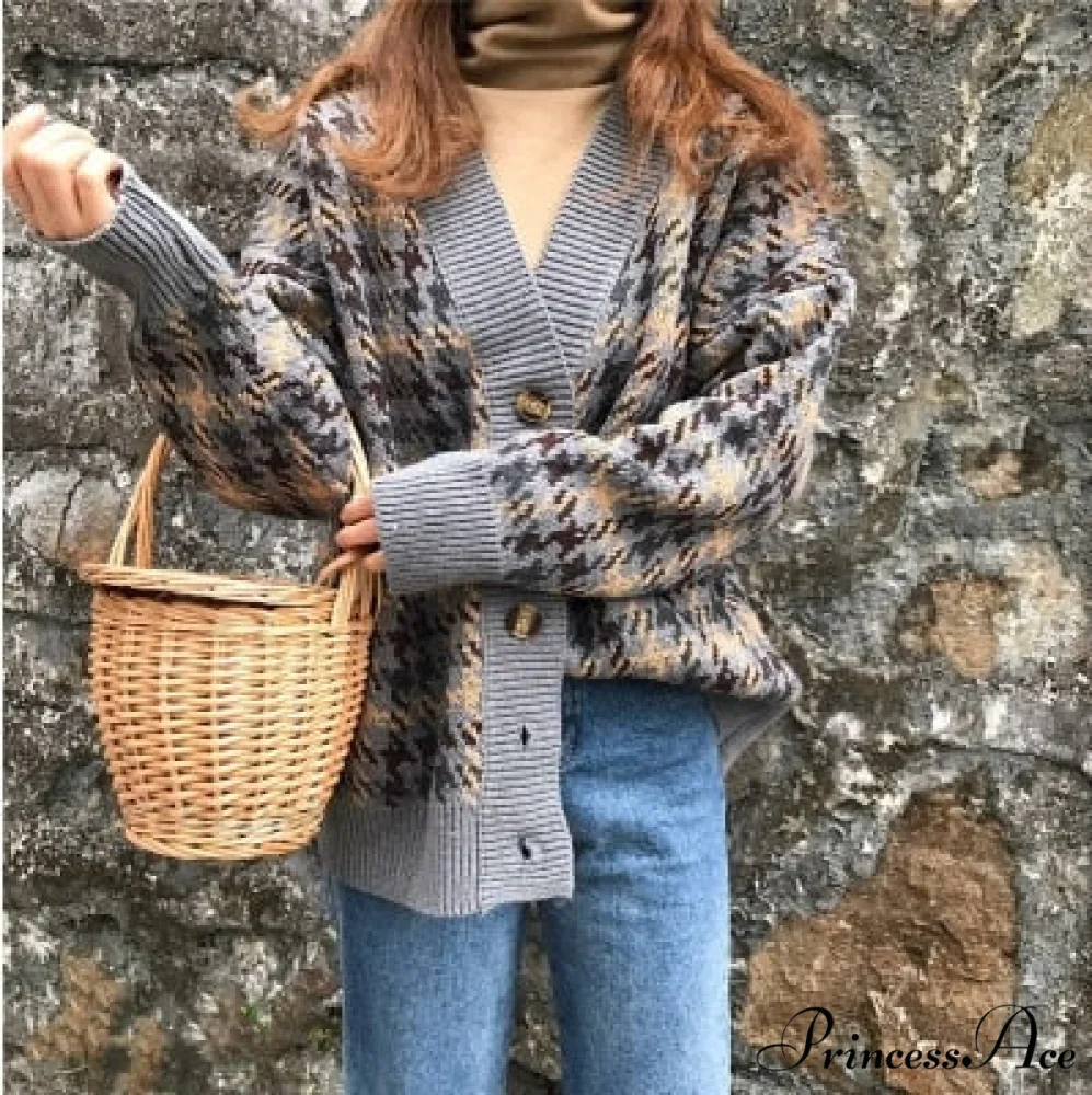 Casual Knitted Cardigan Oversize Button Front Contrast Stripe Cardigan - Image 7