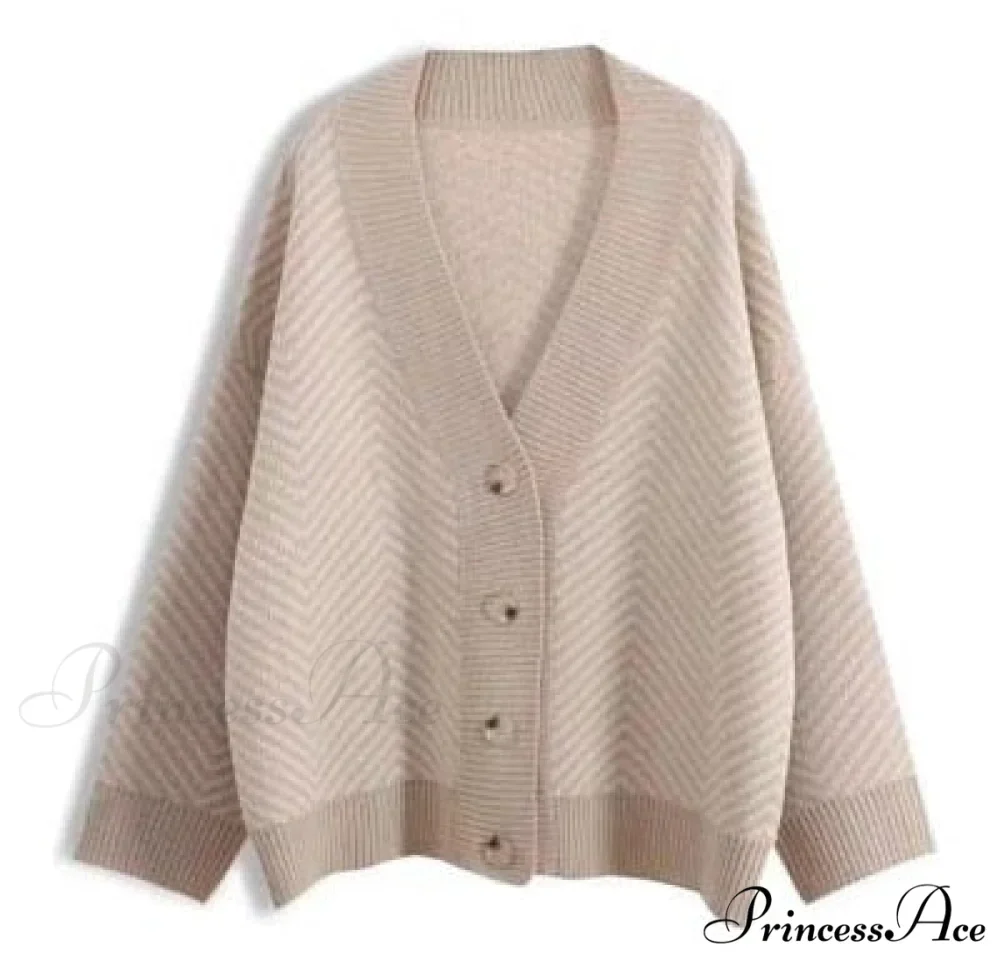 Casual Knitted Cardigan Oversize Button Front Contrast Stripe Cardigan - Image 8
