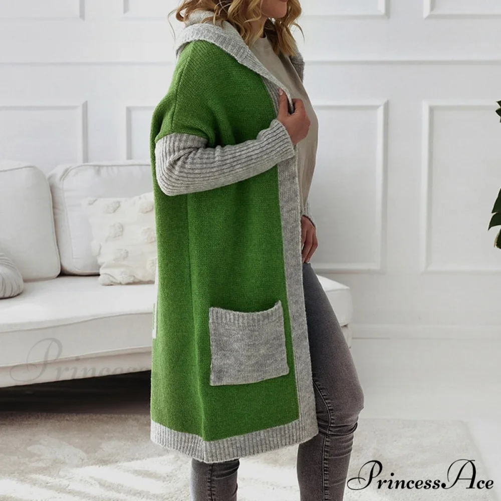 Letter Print Winter Warm Jacket Colorblock Hooded Cardigan - Image 8