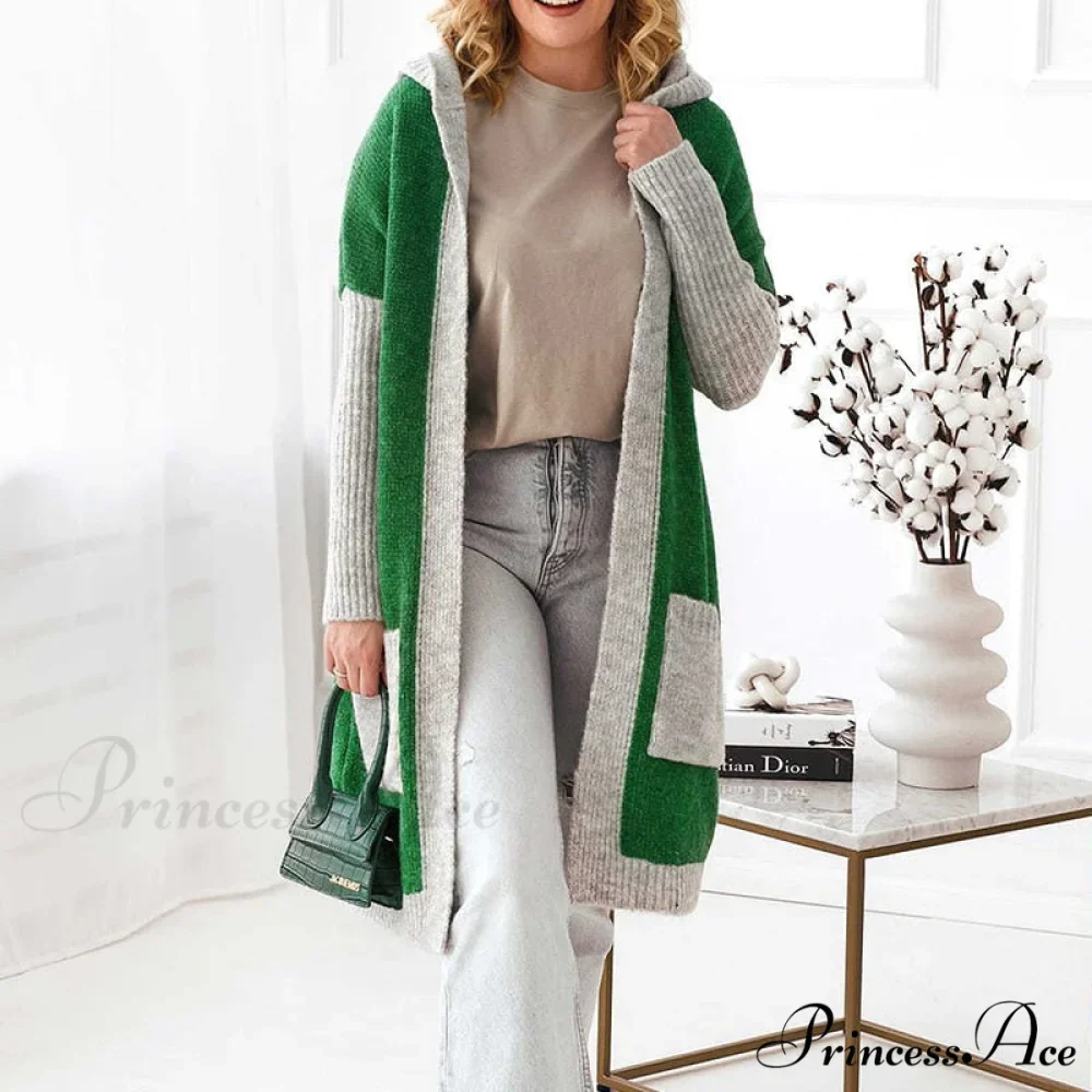 Letter Print Winter Warm Jacket Colorblock Hooded Cardigan - Image 9