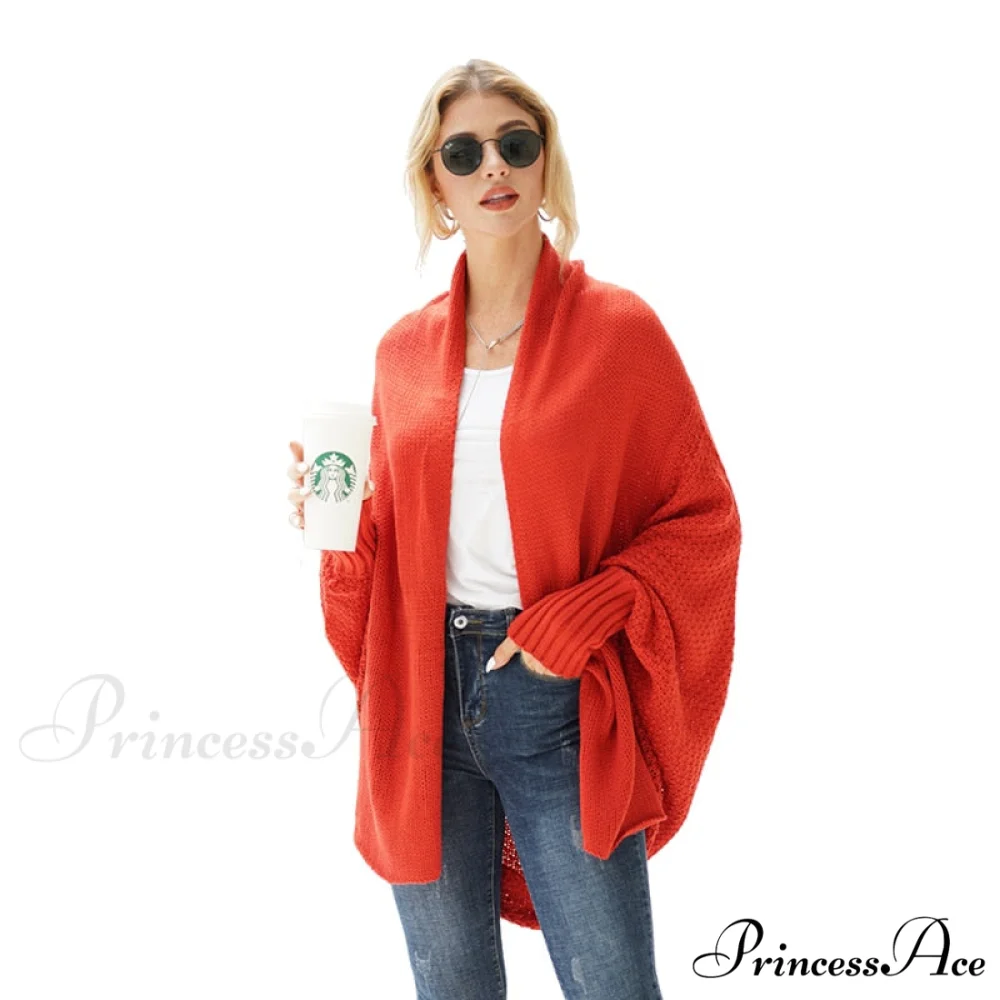 Solid Batwing Sleeve Loose-fitting Long Knitted Cardigan Sweater - Image 2