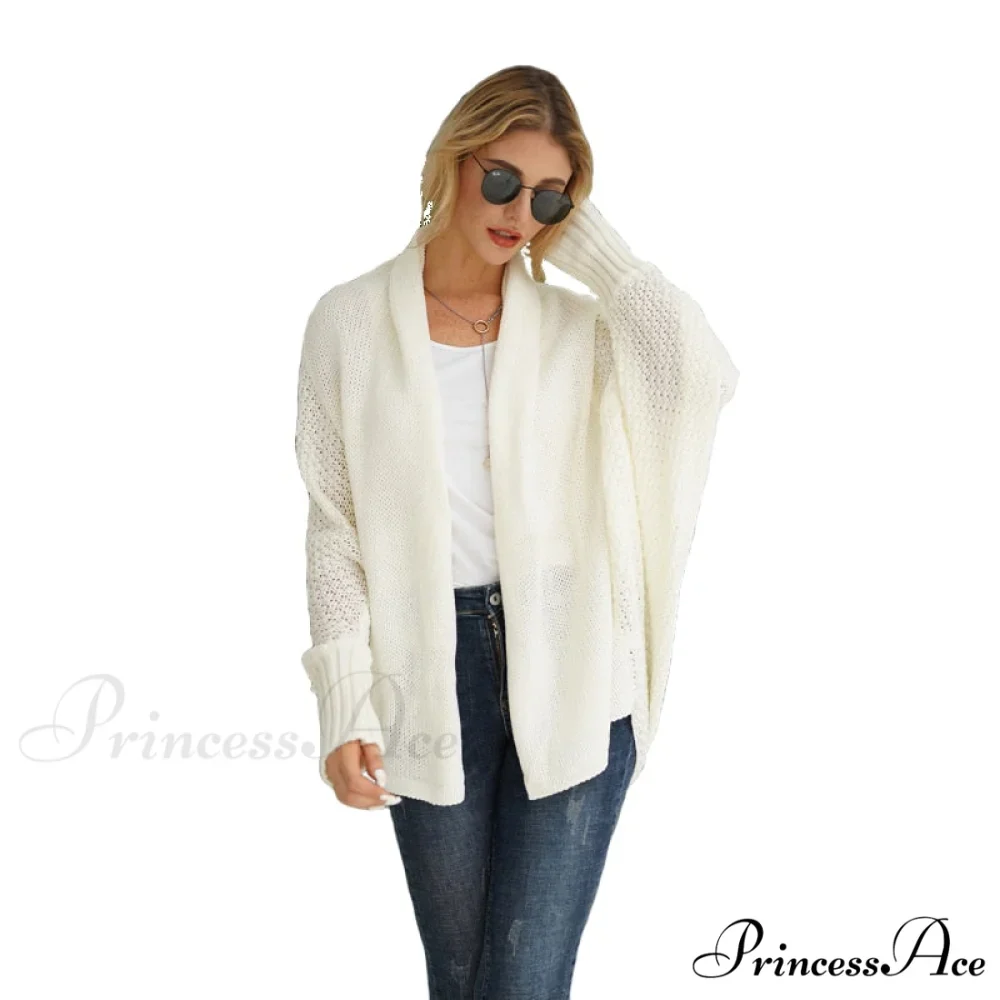 Solid Batwing Sleeve Loose-fitting Long Knitted Cardigan Sweater - Image 3