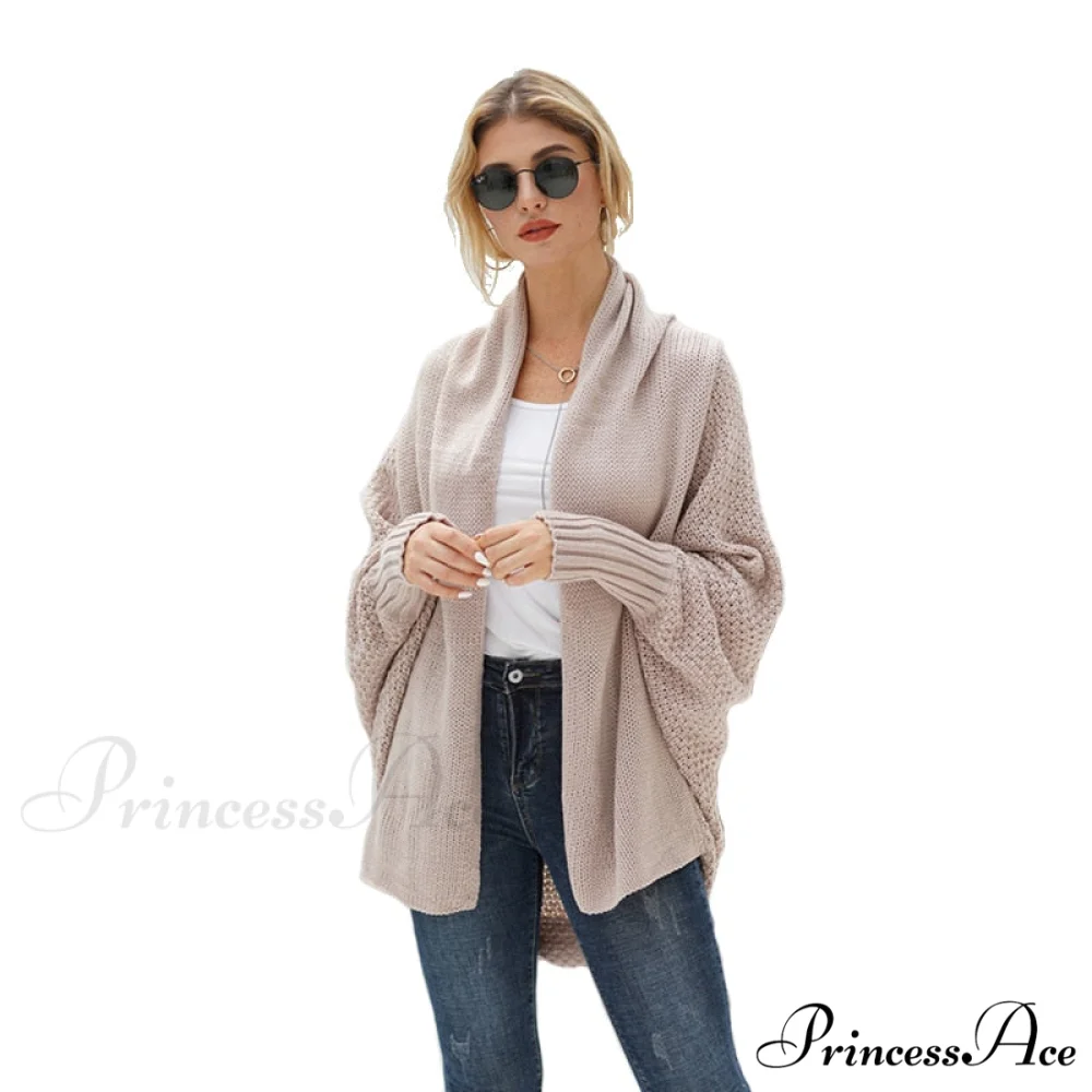 Solid Batwing Sleeve Loose-fitting Long Knitted Cardigan Sweater - Image 5