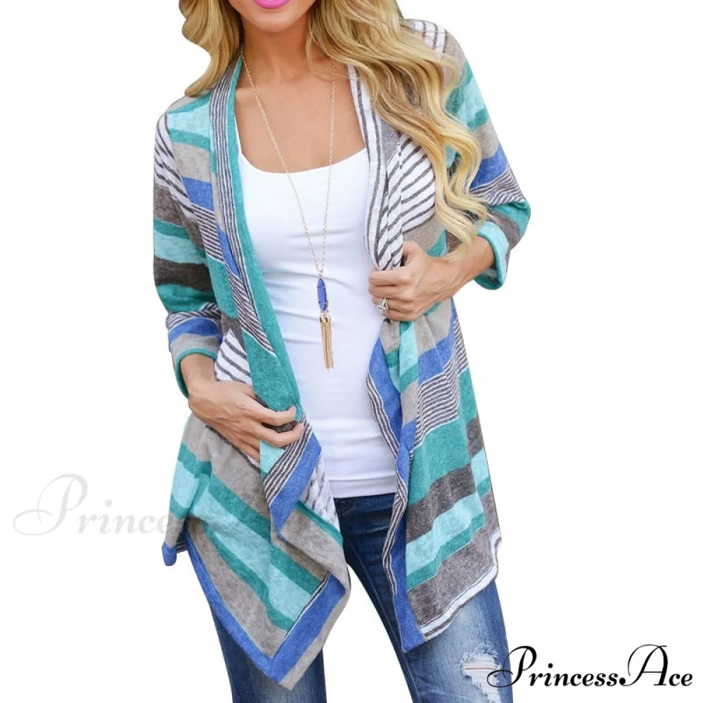 Striped Print Boho Cardigan Outwear Knitted Casual Vintage Coat - Image 7