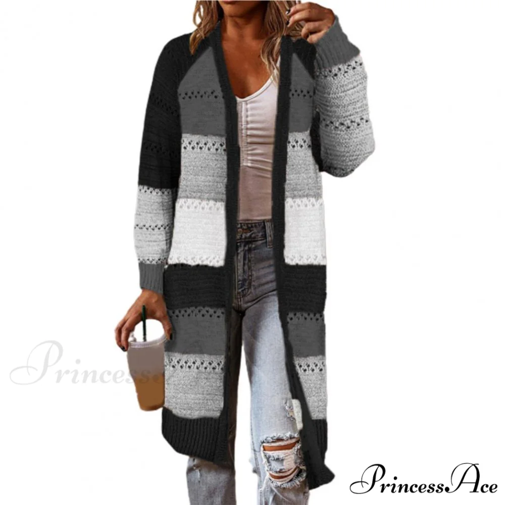 Women Cardigan Striped Comfy Patchwork Polyester Sweater - Image 10