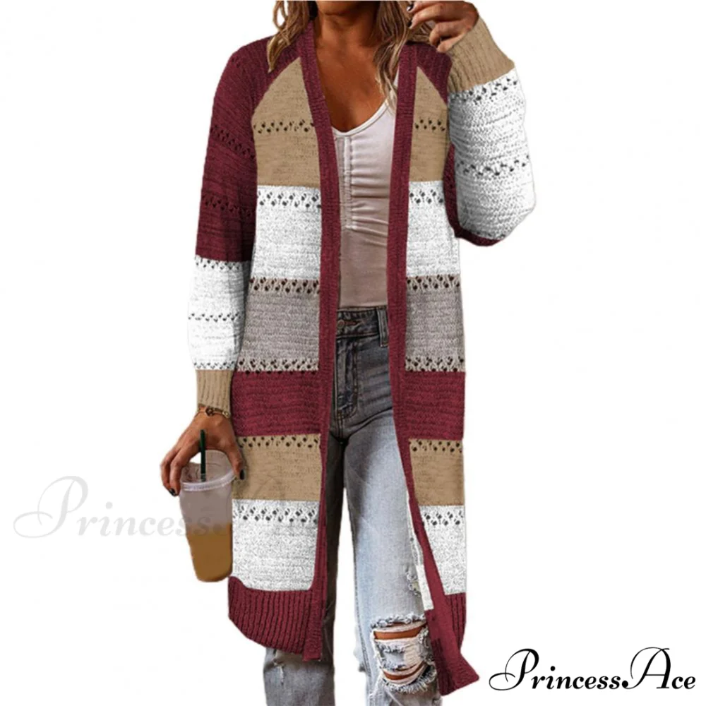 Women Cardigan Striped Comfy Patchwork Polyester Sweater - Image 11