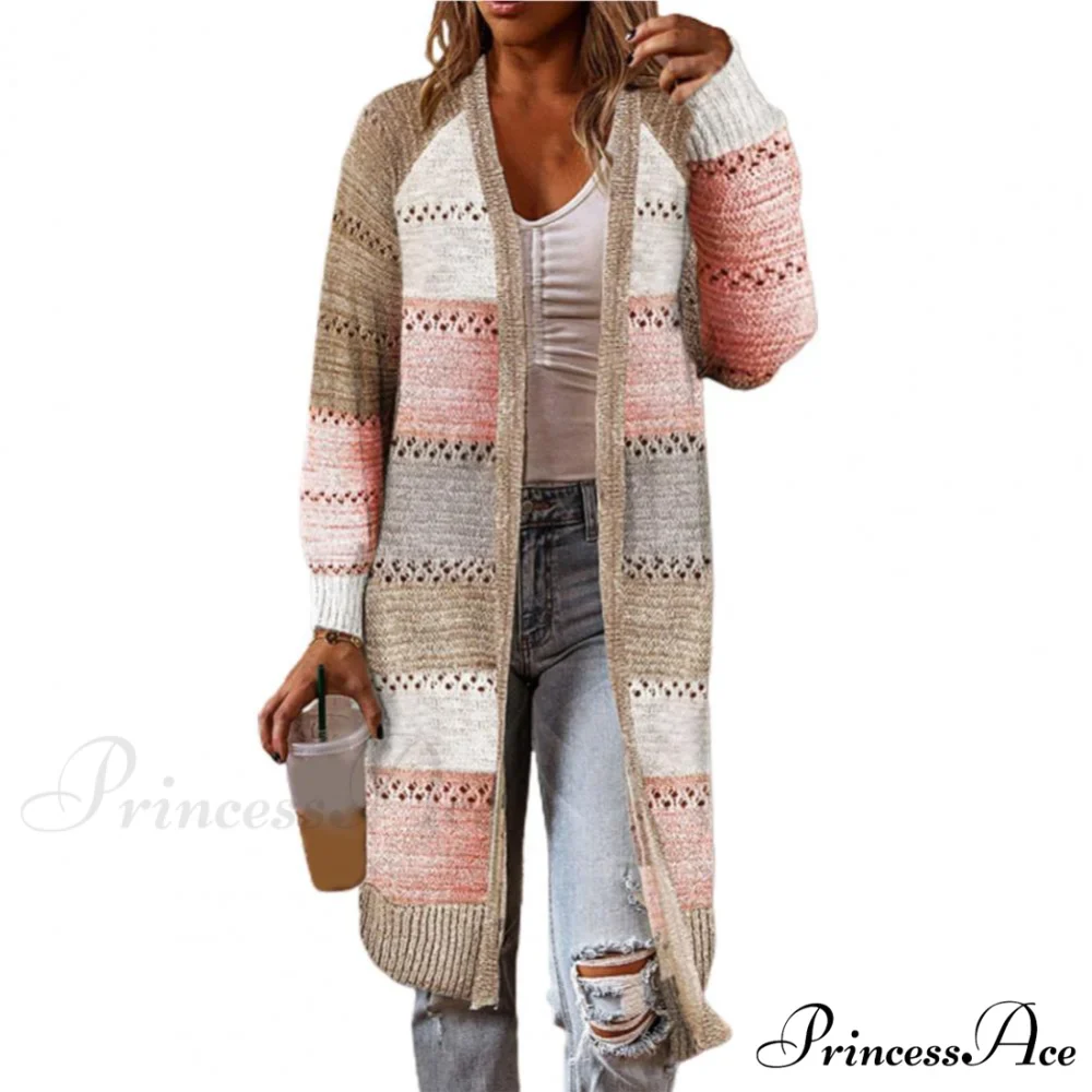 Women Cardigan Striped Comfy Patchwork Polyester Sweater - Image 9