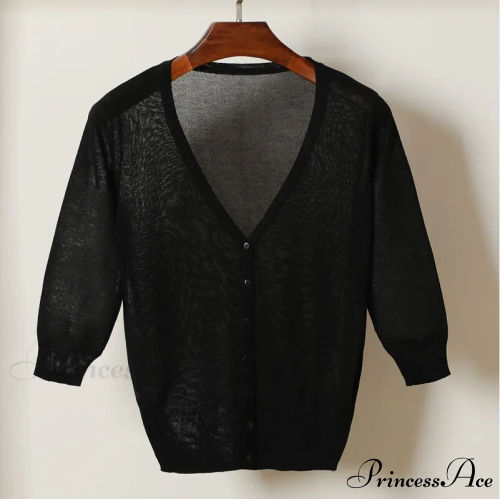 Knitted 3/4 Sleeve V-Neck Solid Casual Woman Cardigan Sweater - Image 10