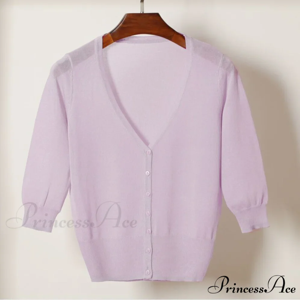 Knitted 3/4 Sleeve V-Neck Solid Casual Woman Cardigan Sweater - Image 12