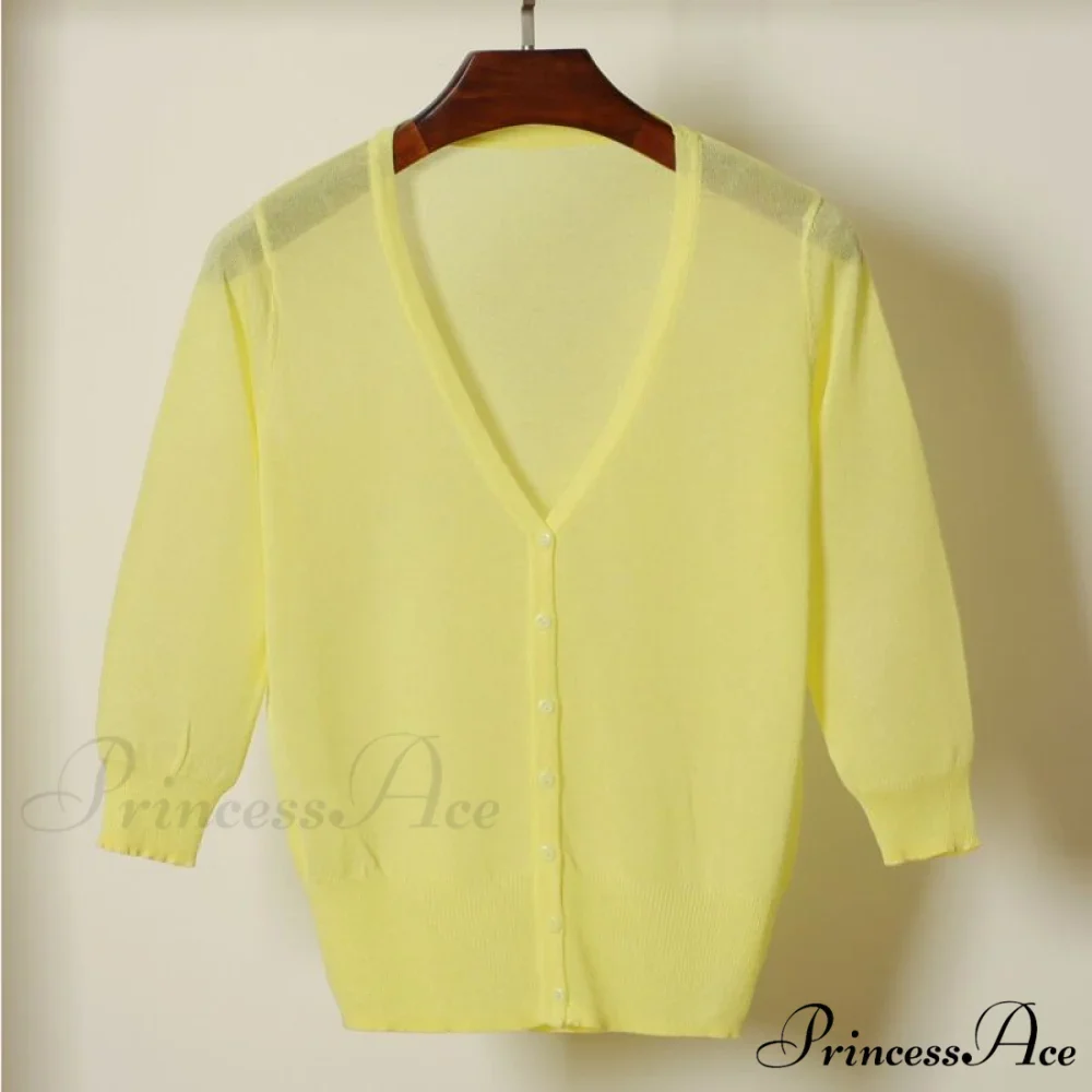 Knitted 3/4 Sleeve V-Neck Solid Casual Woman Cardigan Sweater - Image 6