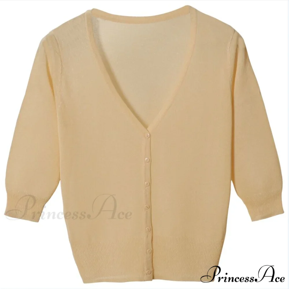 Knitted 3/4 Sleeve V-Neck Solid Casual Woman Cardigan Sweater - Image 7