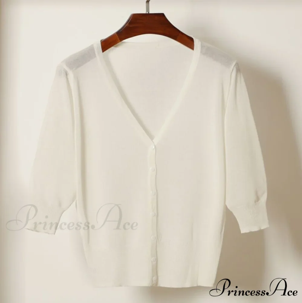 Knitted 3/4 Sleeve V-Neck Solid Casual Woman Cardigan Sweater - Image 8
