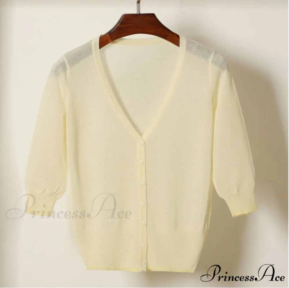 Knitted 3/4 Sleeve V-Neck Solid Casual Woman Cardigan Sweater - Image 9