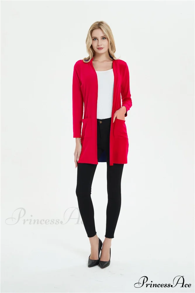 Women Long Sleeve Elegant Pocket Knitted Outerwear Sweater - Image 9