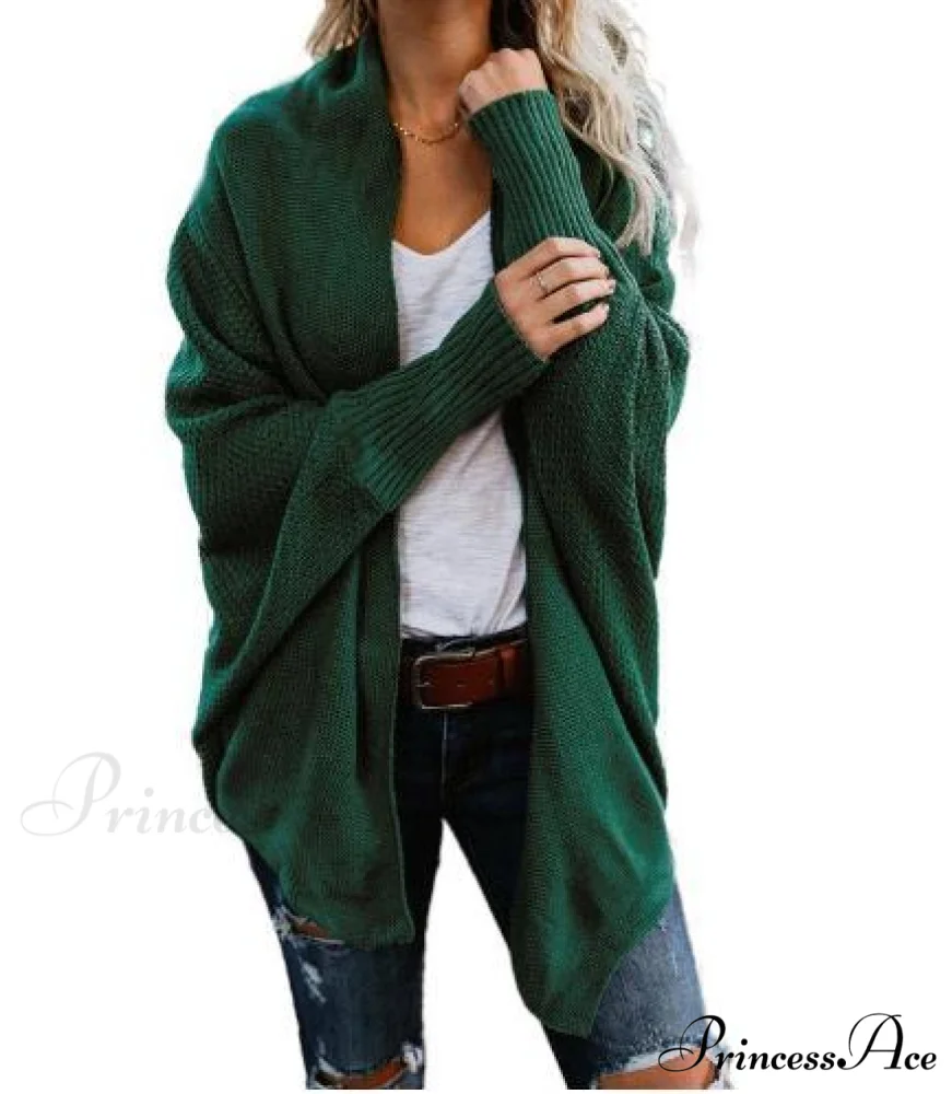 Long Knit Pocket Coat Female Casual Bat Sleeve Cardigan - Image 12