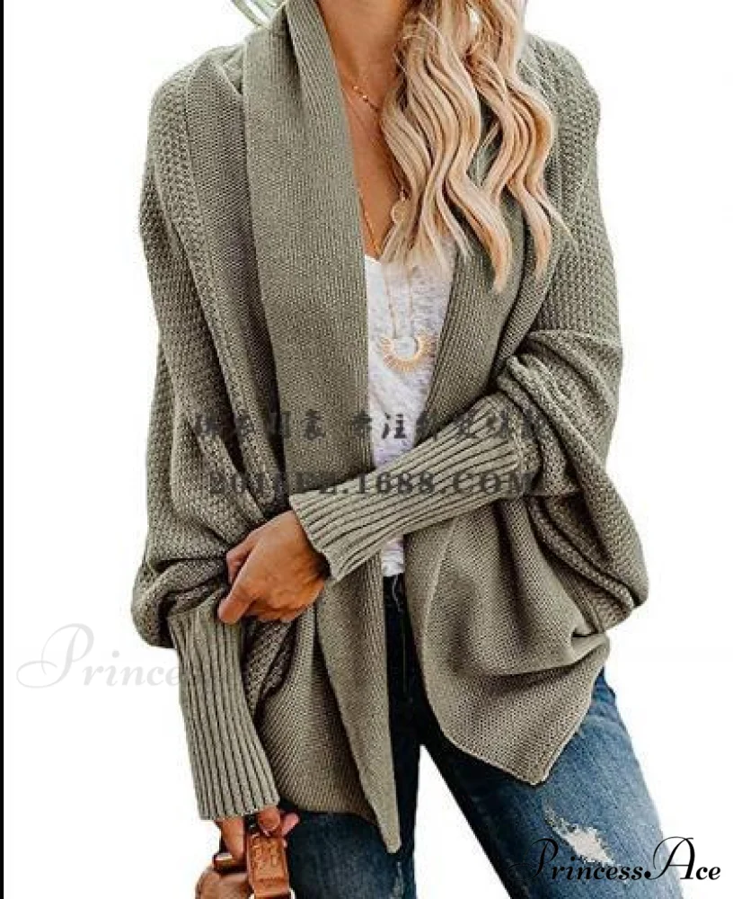 Long Knit Pocket Coat Female Casual Bat Sleeve Cardigan - Image 14