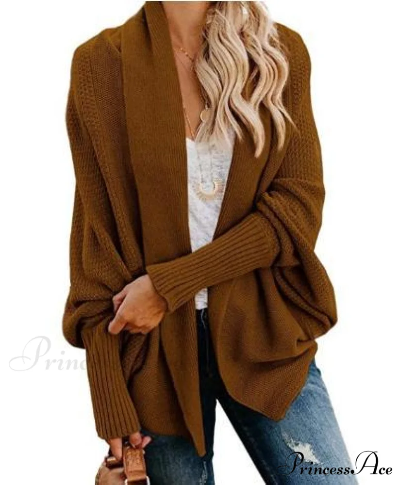 Long Knit Pocket Coat Female Casual Bat Sleeve Cardigan - Image 15