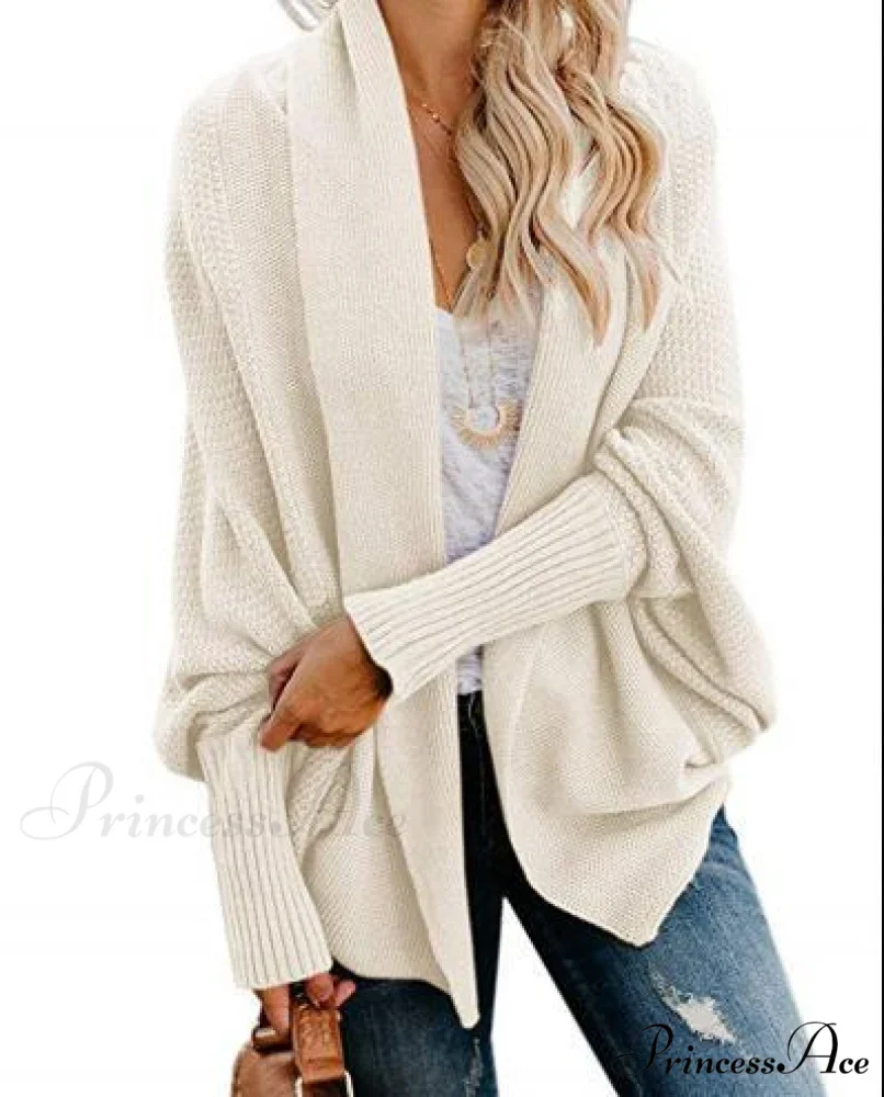 Long Knit Pocket Coat Female Casual Bat Sleeve Cardigan - Image 16