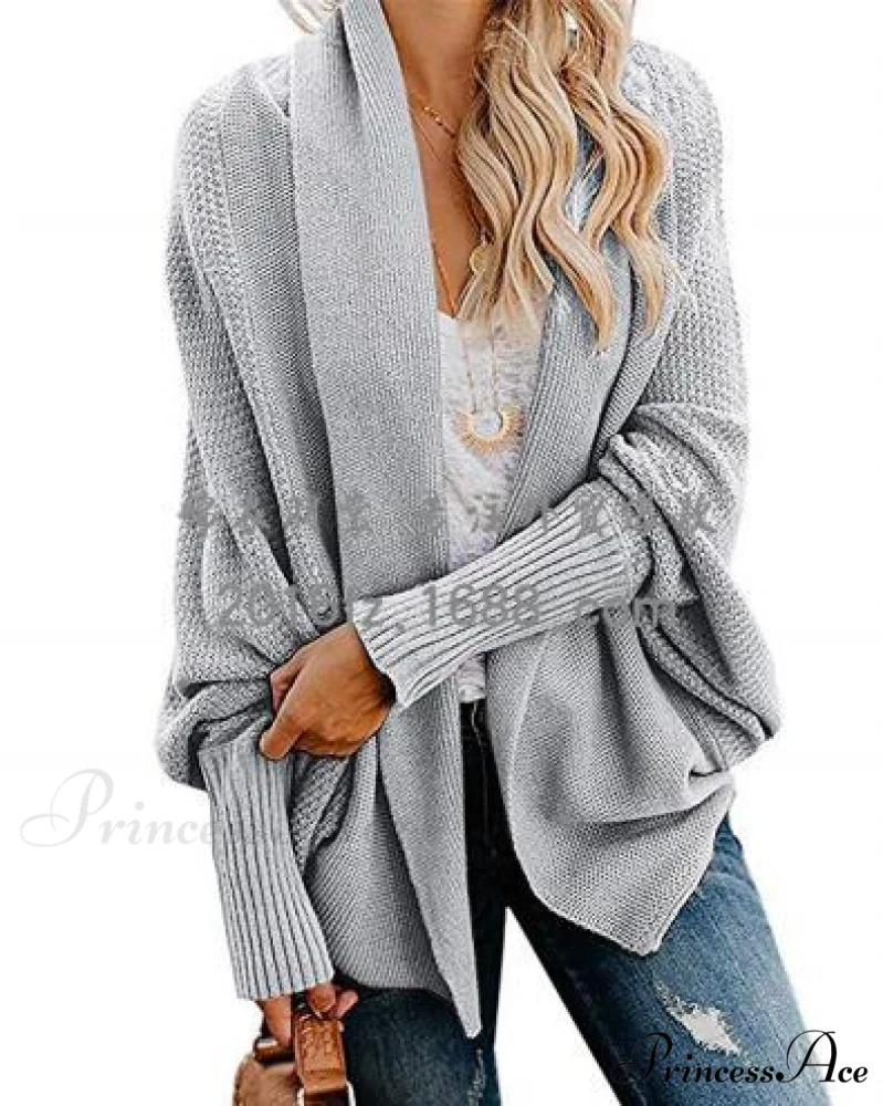 Long Knit Pocket Coat Female Casual Bat Sleeve Cardigan - Image 17