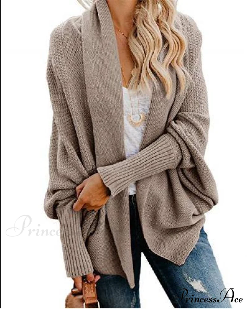 Long Knit Pocket Coat Female Casual Bat Sleeve Cardigan - Image 18