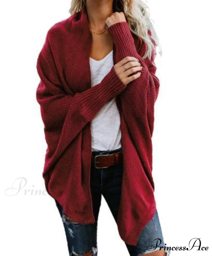 Long Knit Pocket Coat Female Casual Bat Sleeve Cardigan - Image 19