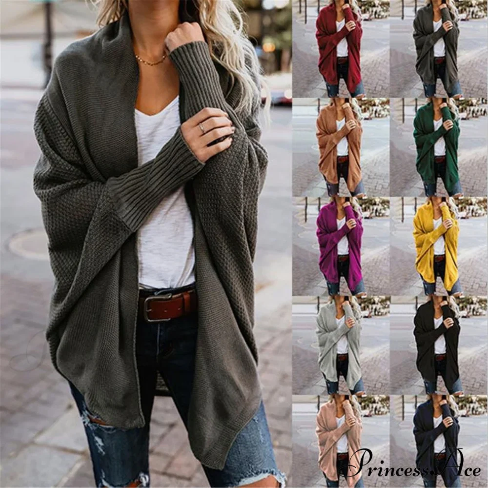 Long Knit Pocket Coat Female Casual Bat Sleeve Cardigan - Image 2