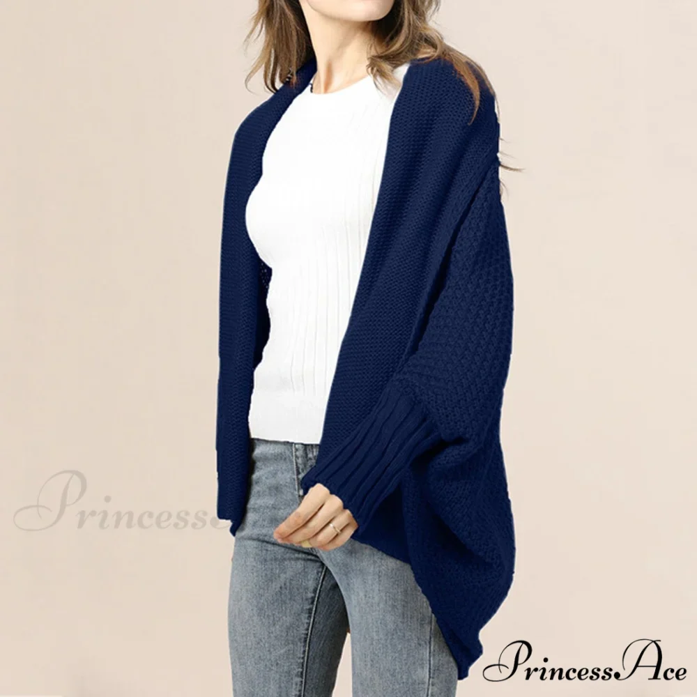 Long Knit Pocket Coat Female Casual Bat Sleeve Cardigan - Image 3