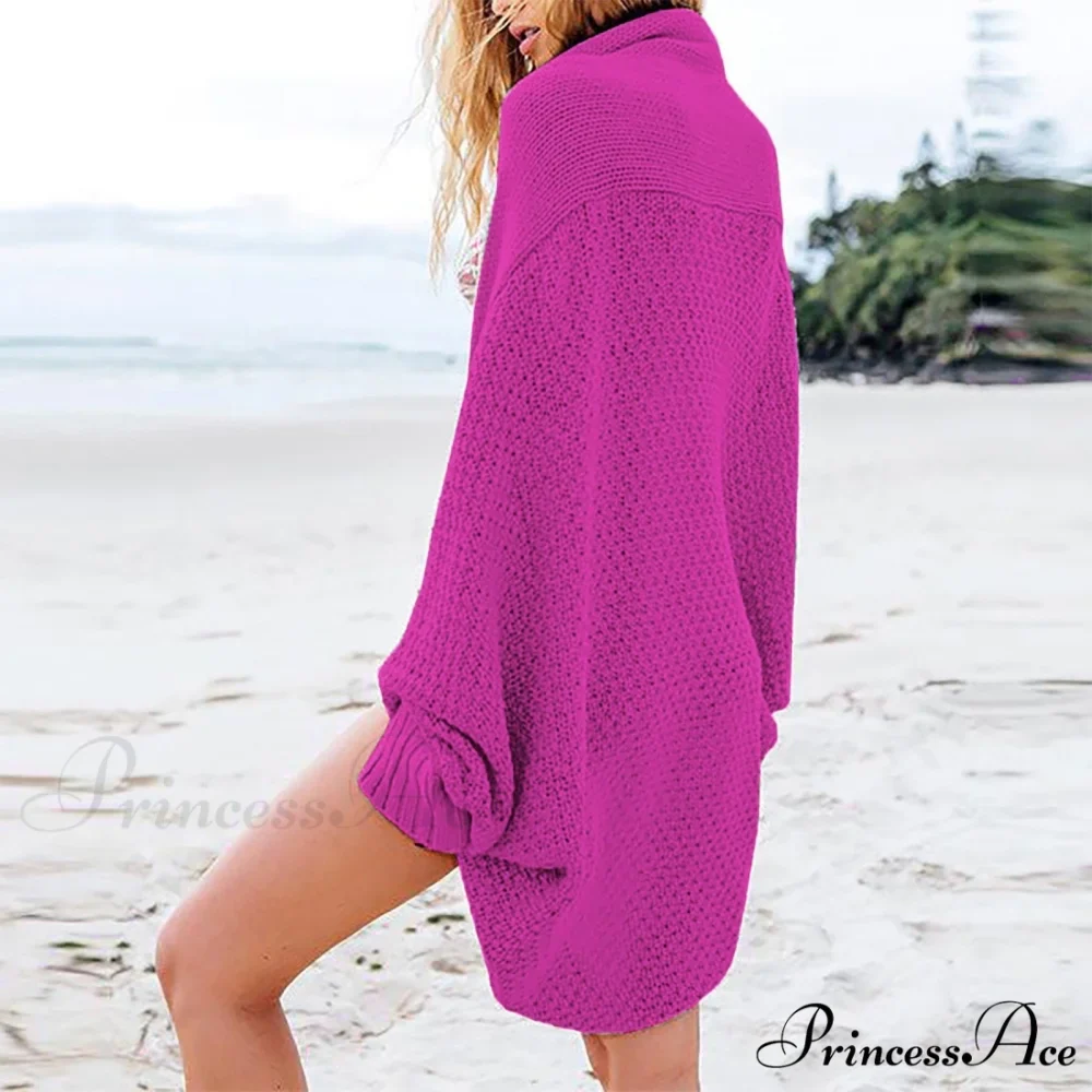 Long Knit Pocket Coat Female Casual Bat Sleeve Cardigan - Image 4