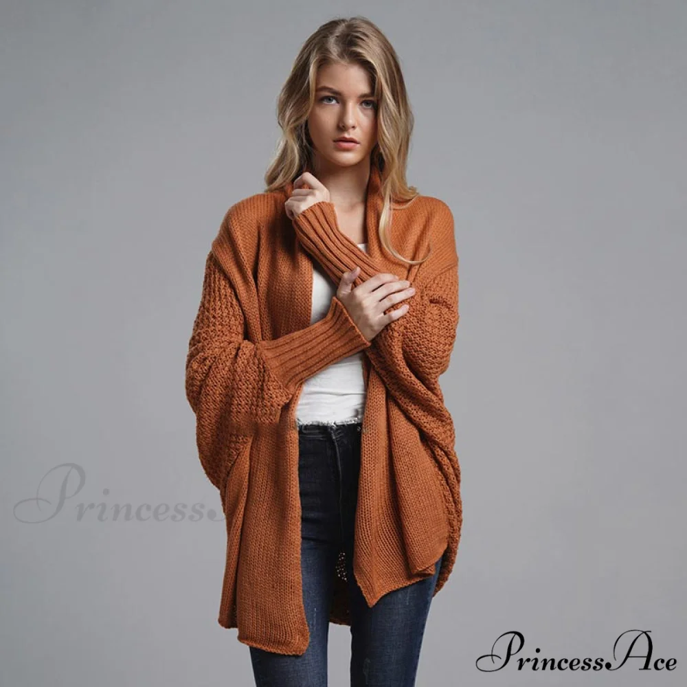 Oversized Sweater Knitted Patchwork Batwing Sleeves Cardigan - Image 12