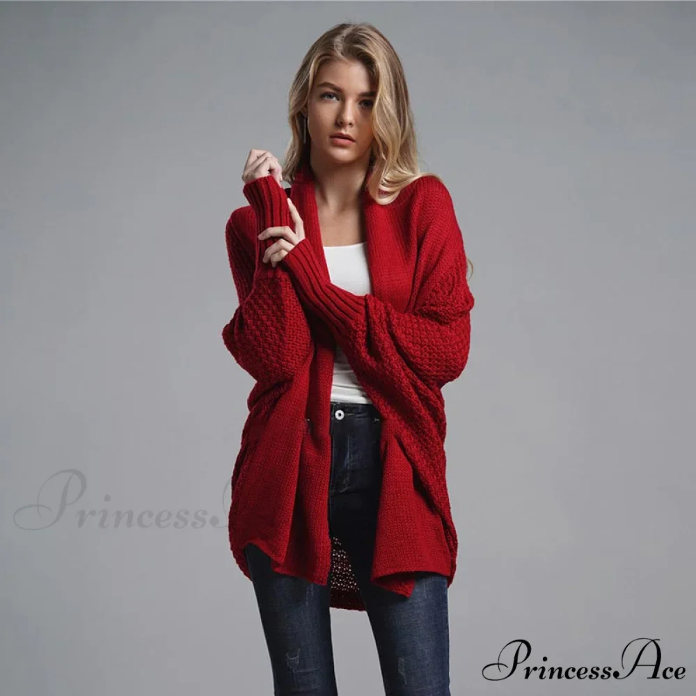 Oversized Sweater Knitted Patchwork Batwing Sleeves Cardigan - Image 13