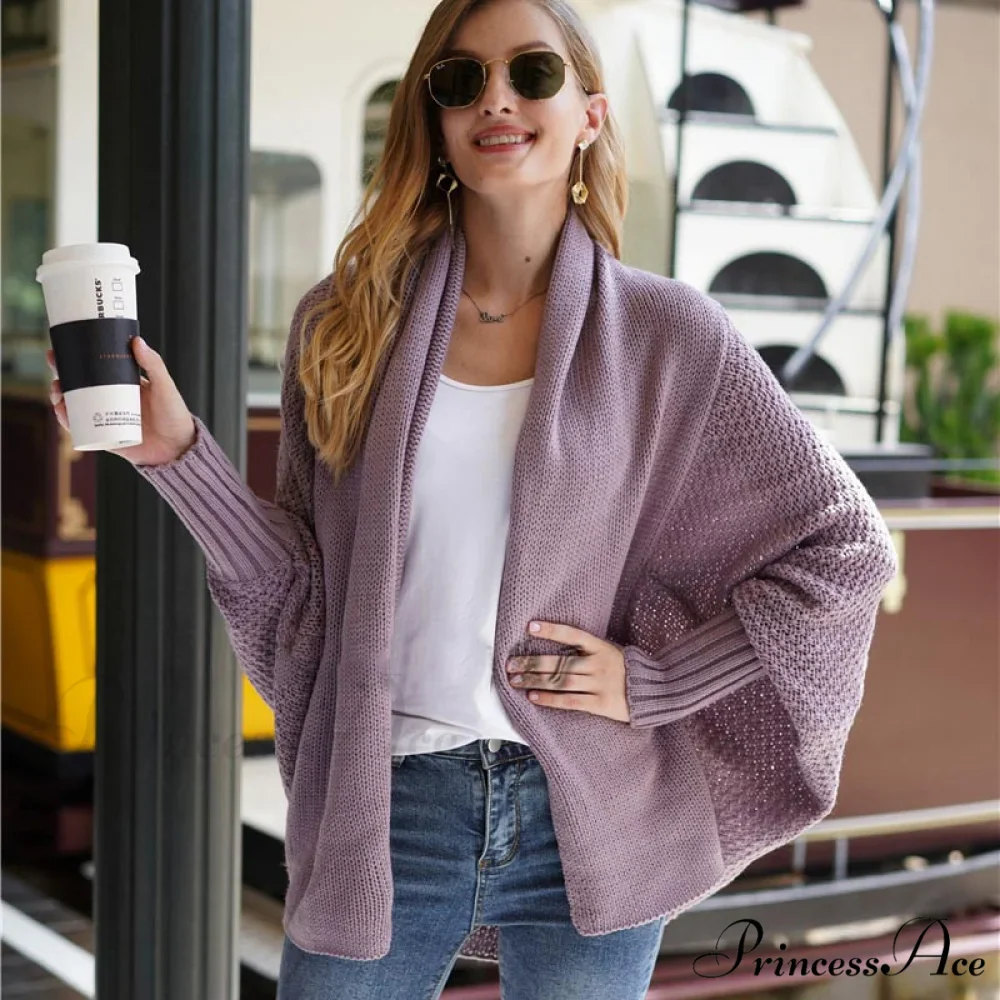 Oversized Sweater Knitted Patchwork Batwing Sleeves Cardigan - Image 2