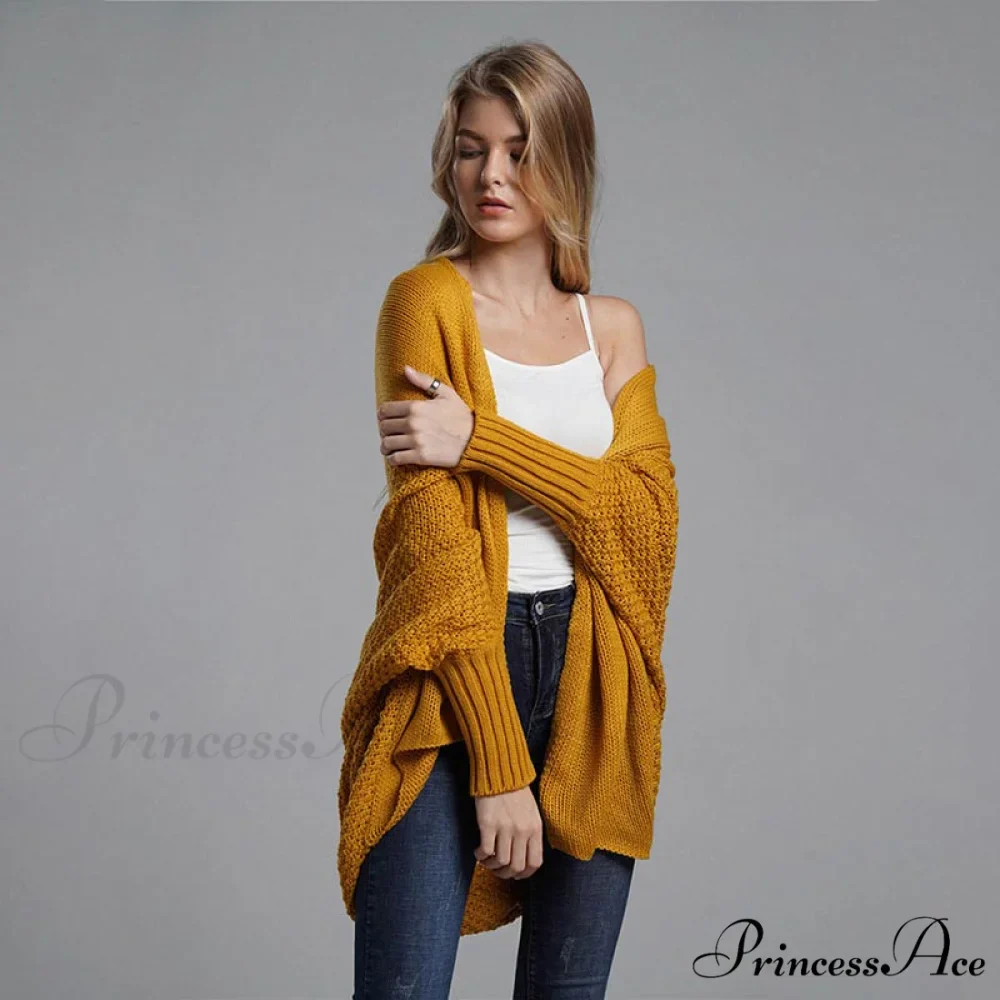 Oversized Sweater Knitted Patchwork Batwing Sleeves Cardigan - Image 5