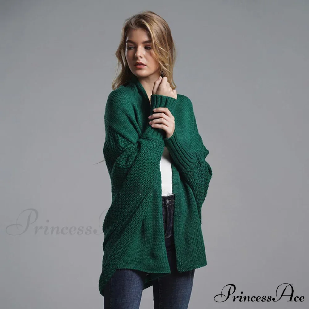 Oversized Sweater Knitted Patchwork Batwing Sleeves Cardigan - Image 7