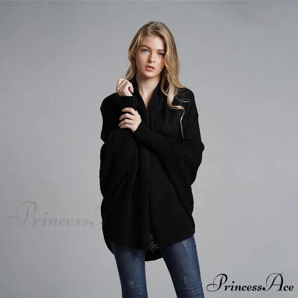 Oversized Sweater Knitted Patchwork Batwing Sleeves Cardigan - Image 8