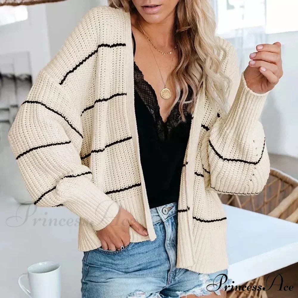 Large Big Loose Strip Printed Vintage Tops Long Sleeve Cardigan - Image 3