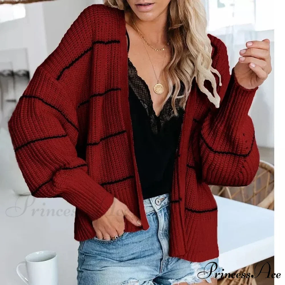 Large Big Loose Strip Printed Vintage Tops Long Sleeve Cardigan - Image 4