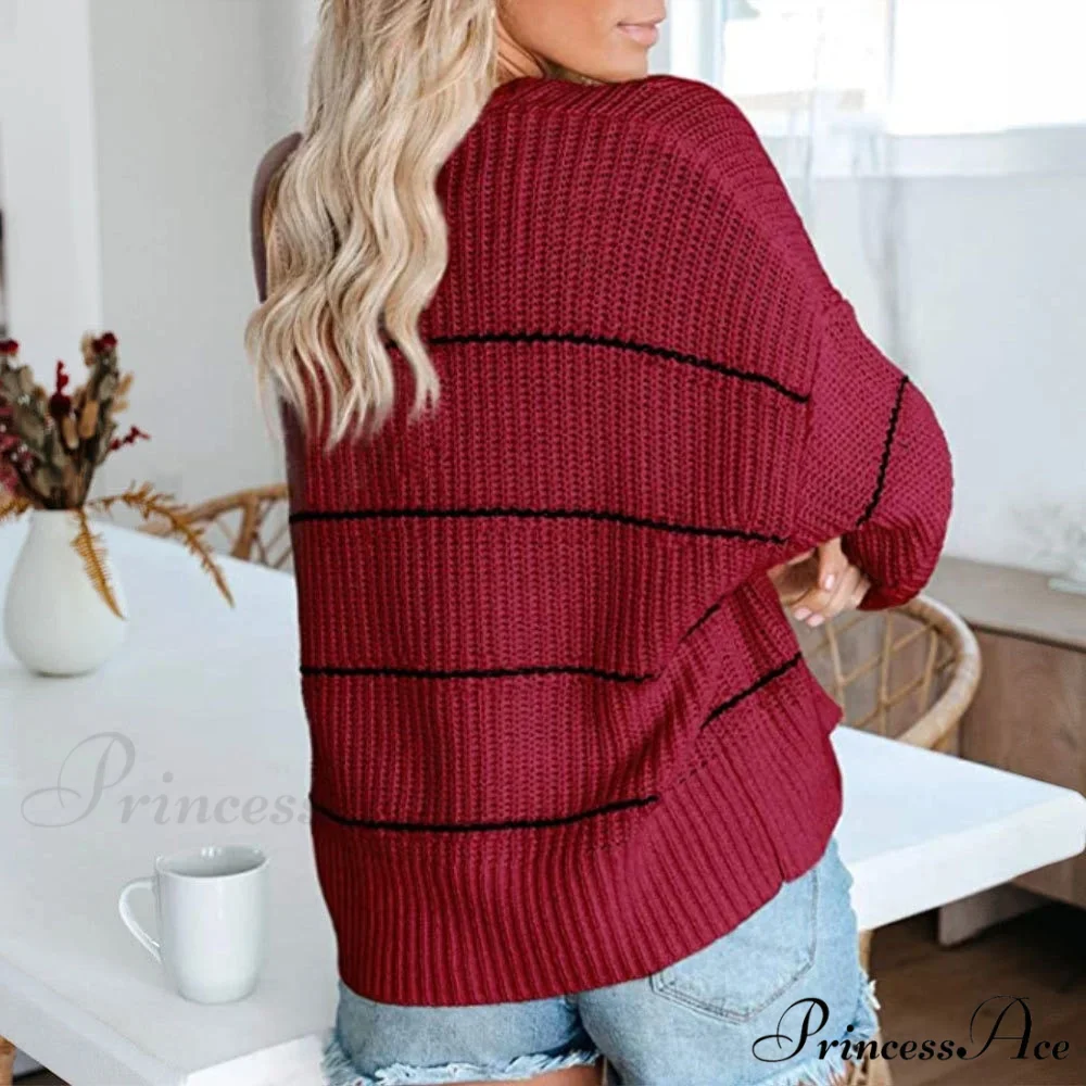 Large Big Loose Strip Printed Vintage Tops Long Sleeve Cardigan - Image 5