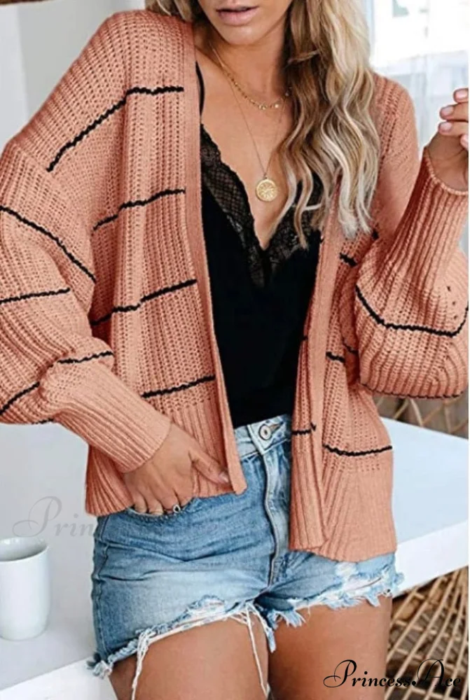 Large Big Loose Strip Printed Vintage Tops Long Sleeve Cardigan - Image 6