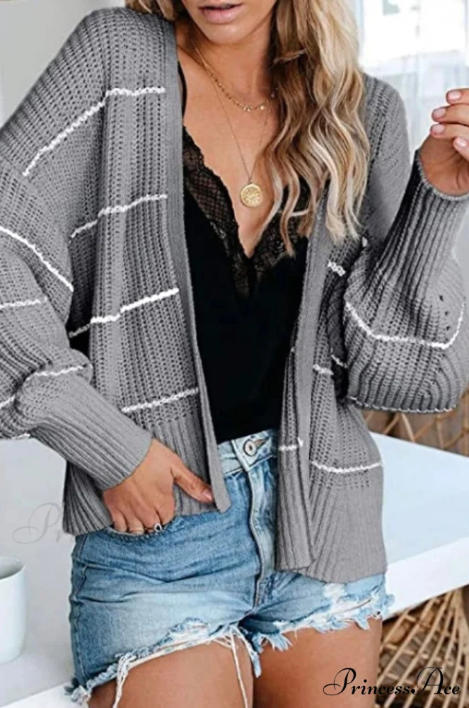 Large Big Loose Strip Printed Vintage Tops Long Sleeve Cardigan - Image 7