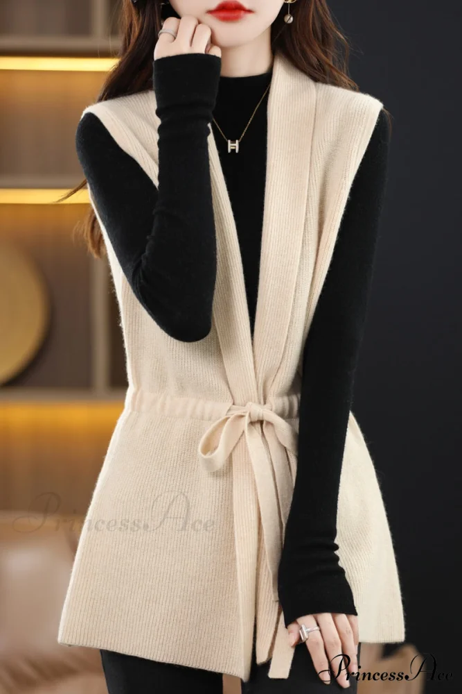 V-Neck Tie Vest Vest Women's Short Knit Cardigan - Image 5