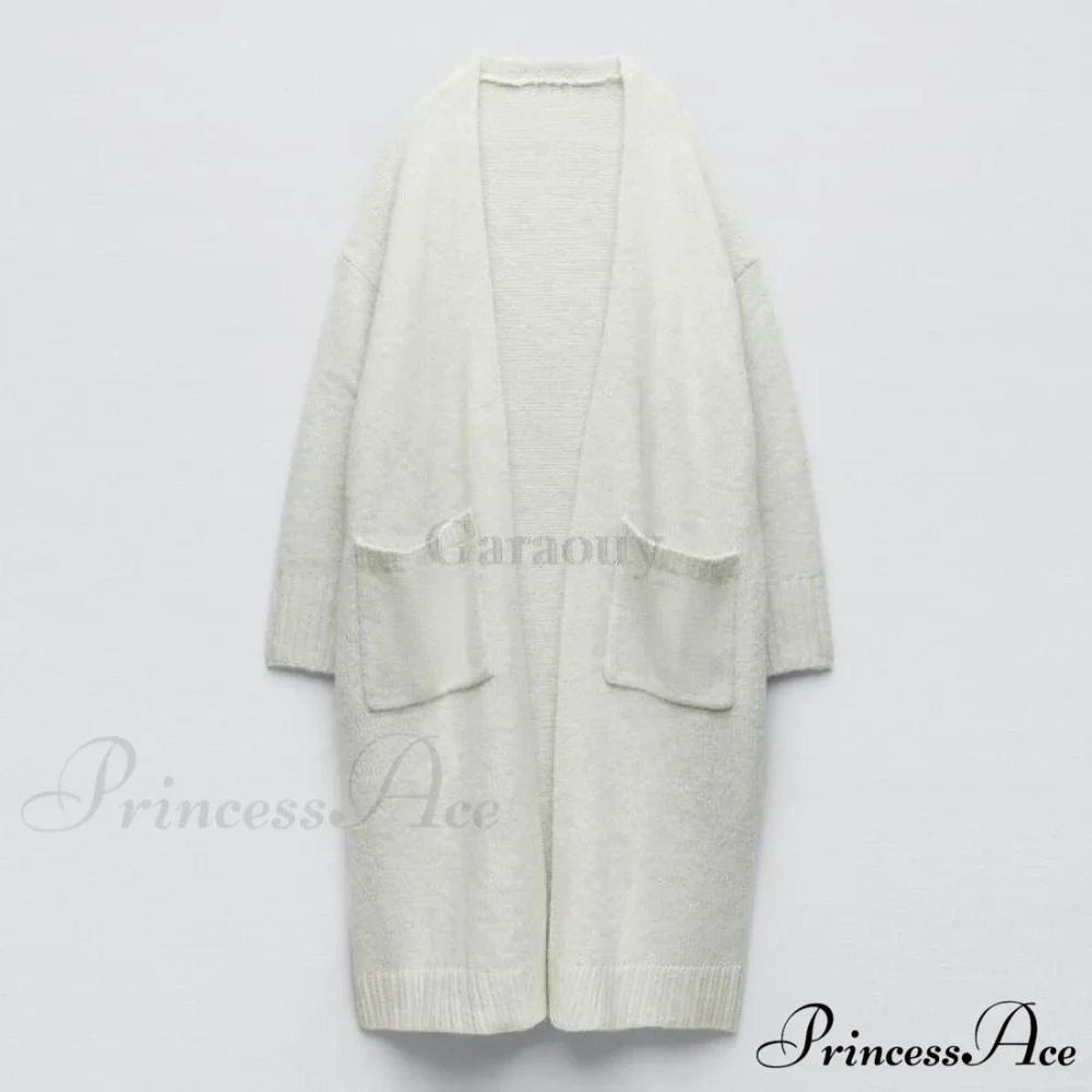 V Neck Knit Long Cardigan Coat Female Soft Sweaters - Image 3