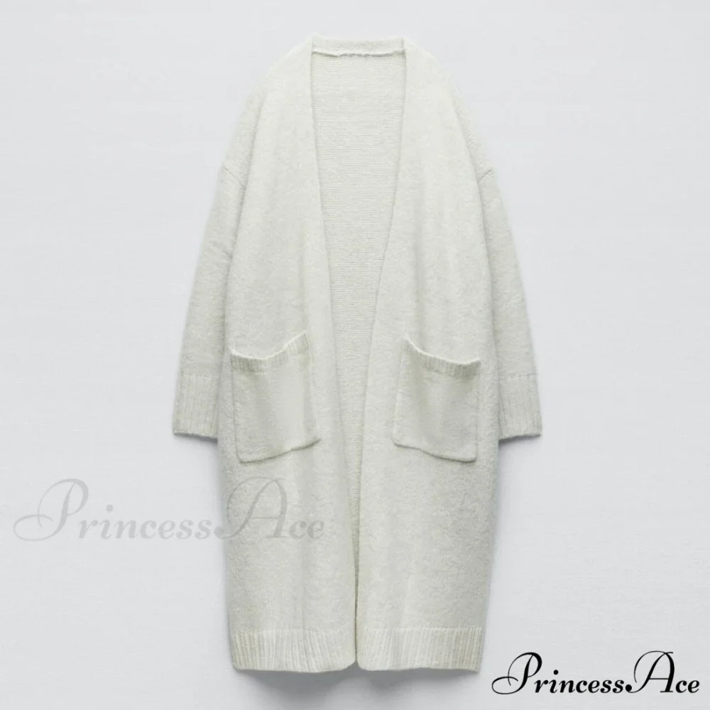V Neck Knit Long Cardigan Coat Female Soft Sweaters - Image 8