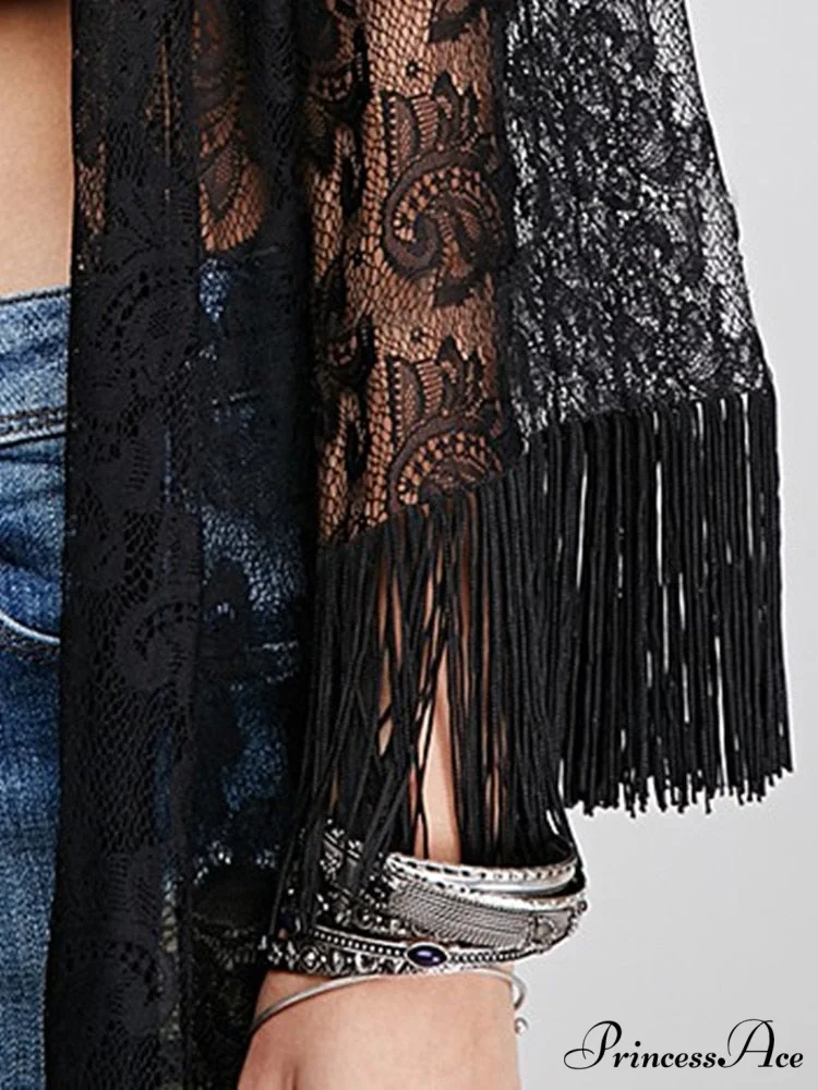 Long Perspective Kimono Loose Tassels Shawl Cardigan - Image 2