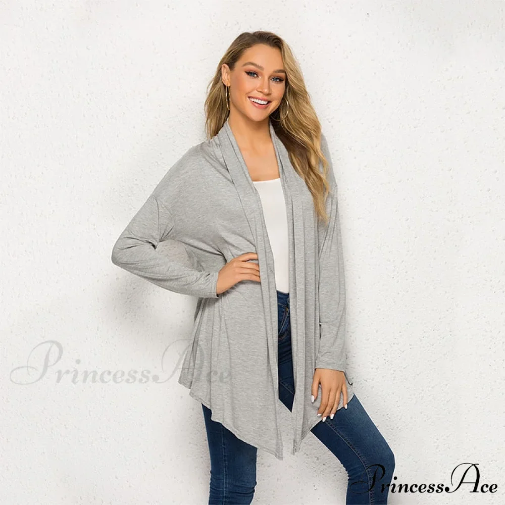 Long Sleeve Loose Irregular Hem Long Cardigan - Image 2