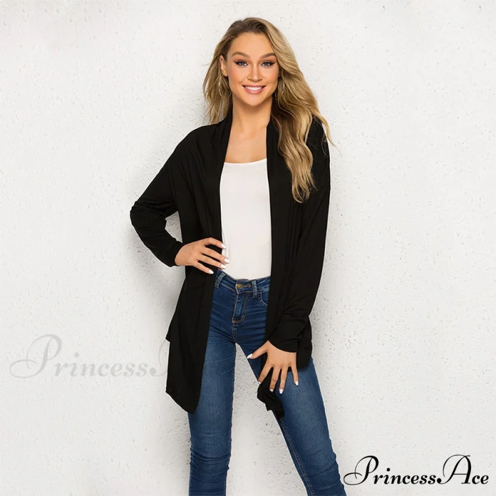 Long Sleeve Loose Irregular Hem Long Cardigan - Image 3