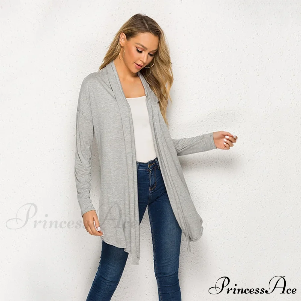 Long Sleeve Loose Irregular Hem Long Cardigan - Image 5
