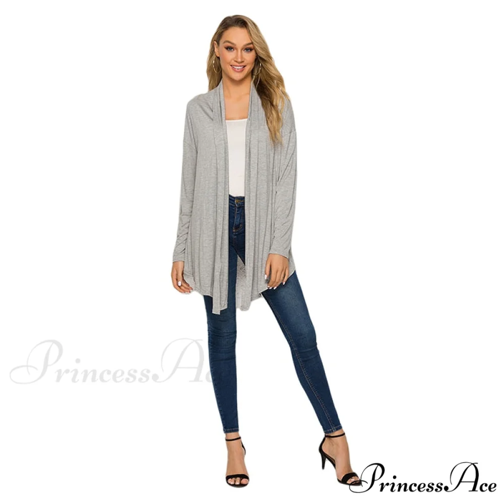 Long Sleeve Loose Irregular Hem Long Cardigan - Image 6