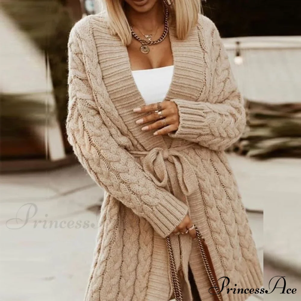Sweater Cardigan Women Long Sleeve Lace-Up Loose Knitted Outwear - Image 2