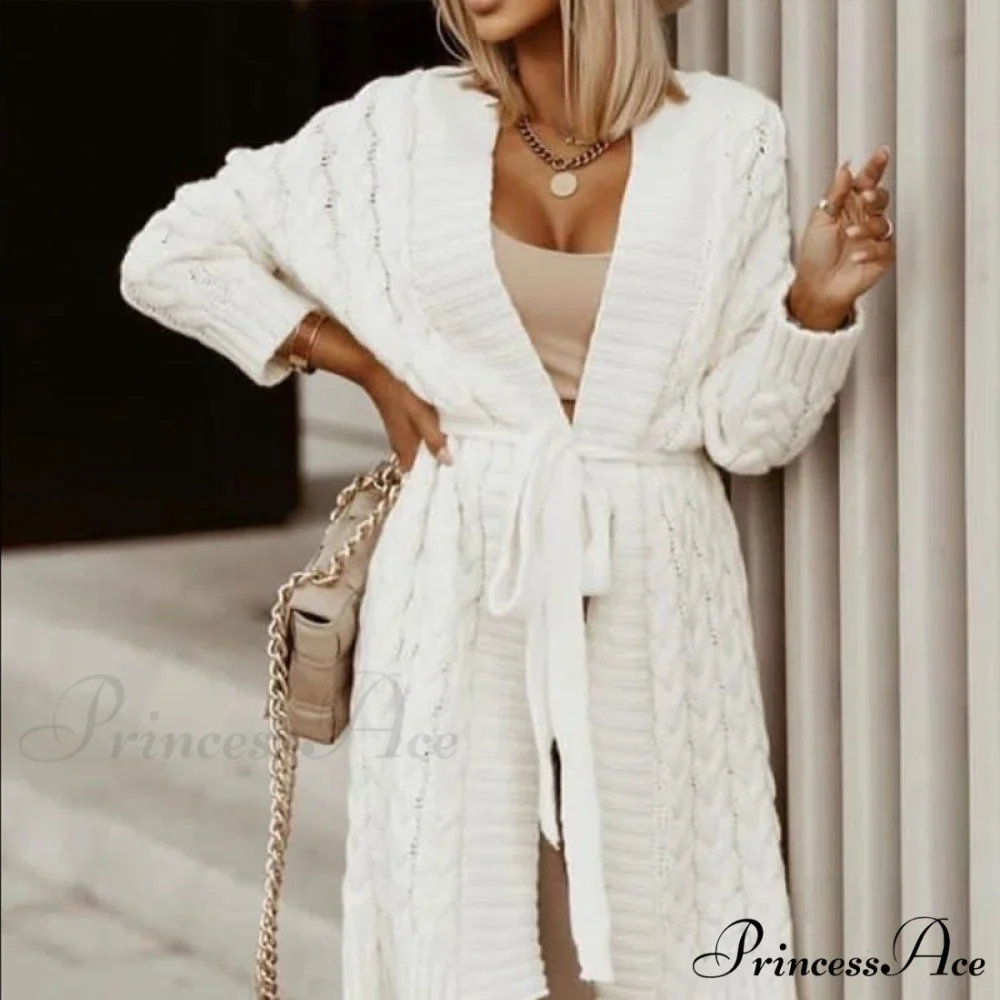 Sweater Cardigan Women Long Sleeve Lace-Up Loose Knitted Outwear - Image 5