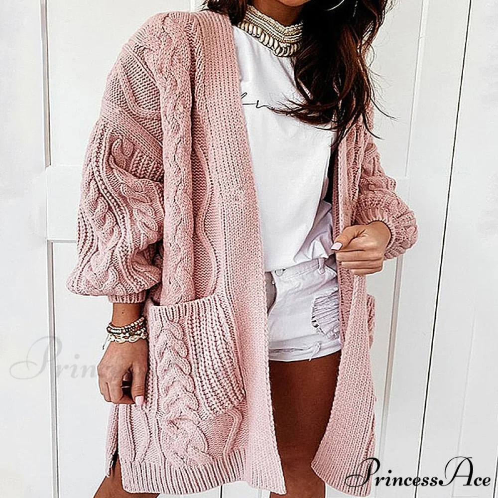 Oversized Lantern Sleeve Knitted Sweater Warm Long Cardigan - Image 3